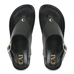 CAI Textured Open Toe Flats With Buckles image 4