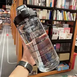 LargeCapacity Water Bottle Motivational trasparent travel bisycle gym home Straw 2000 ml Bottle-2