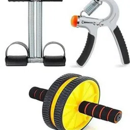 COMBO OF DOUBLE SPRING TUMMY TRIMMER WITH AB WHEEL/ROLLER AND HAND GRIPPER Fitness Accessory Kit Kit-14