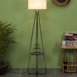 sapphire Beige Fabric Shade Floor Lamp With Black & Nickel Base-picture-8