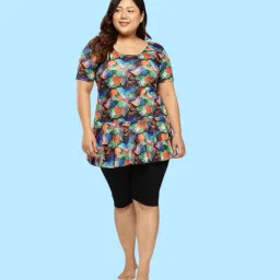 Womens Orange-Black Colour Abstract Print Nylon Plus Size Swim Suit Printed Women Swim-dress Orange Swimsuit-17