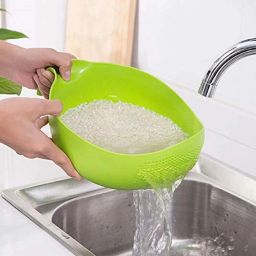 Kitchen Rice Bowl Plastic Fruit Drain Basket with Handle Washing Basket (1 PCS) Colander-image-99
