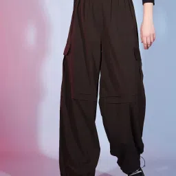 Women Loose Fit Brown Polyester Trousers-image-103