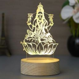 ecraftindia Goddess Saraswati Design Acrylic & Wood Base LED Table Lamp (With Rechargeble Battery)-picture-12