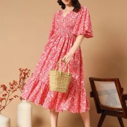 Women Fit and Flare Red Knee Length Dress-image-57