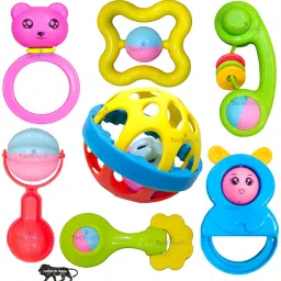 Rattles and Teether for Babies, Pack of 8 Pcs - Colourful Lovely Attractive Rattles and Teether for Babies, Toddlers & Children,Plastic,Multi color Rattle-8
