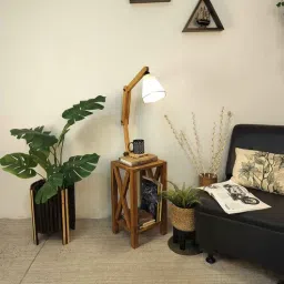 symplify Maurice Wooden Shelf Floor Lamp with Wooden Shade & Brown Base-picture-16