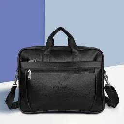 Black Men & Women Sling Bag Vegan Leather Laptop Sleeve Office Messenger Sling Bag for Men-image-5