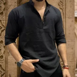 Men Floral Print Khadi Silk Asymmetric Kurta-image-31