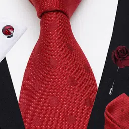 AXLON Men Polka Dotted Design Tie Set With Pocket Square-Cufflink & Flower Pin image 4
