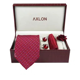 AXLON Men Micro Dotted Design Tie Set With Pocket Square-Cufflink & Flower Pin image 4