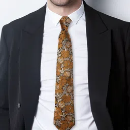 AXLON Men Floral Design Tie Set With Pocket Square-Cufflink & Flower Pin image 3