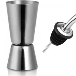 Stainless Steel 1 PCs Sada Peg Measure 30/60 ML & 1 PCs Pourer Home Office & Bar For Mesure Wine Whisky with Liquor Pourer 2 - Piece Bar Set-image-56