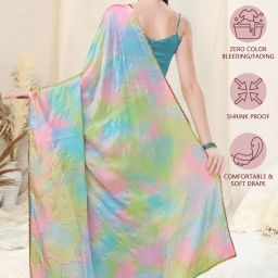 mirchi fashion Printed, Color Block, Embellished Bollywood Chiffon, Georgette Saree image 3
