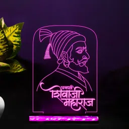starlaser Chhatrapati Shivaji Maharaj 3D Illusion Night lamp 16 Color Changing Light with Remote Control ( Wooden Base ) Table Lamp image 2
