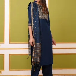Vishudh Ethnic Motifs Yoke Designed Sequined Straight Kurta with Palazzos & Dupatta image 4