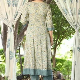 SINGNI Round Neck Ethnic Motifs Printed Mirror Work Kurta with Trouser & Dupatta image 2
