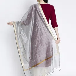Clora Creation Grey & Gold-Toned Woven Design Dupatta with Zari image 2