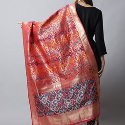 LOOM LEGACY Red & Blue Printed Dupatta with Zari image 3