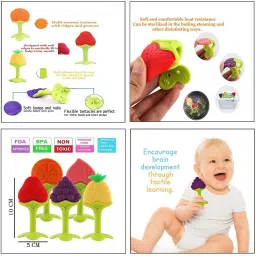 wishkey Baby Food Nibbler or Feeder with Rattle and Fruit Teether For Kids Set Of 2|Fruit and Vegetable Food Nibbler BPA Free For 6 to 12 Months|Silicone Fruit Teether For 0-2 years Babies|Teething Toys for Baby Teeth Growth Teether image 4