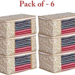 STORAZE Set of 6 Printed Non Woven Fabric Saree Cover/Clothes Organiser For Wardrobe Set Polyester Laundry Bag-image-54