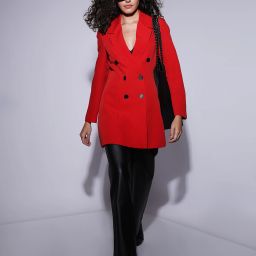 Women Solid Double Breasted Casual Blazer-image-2