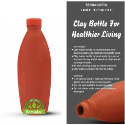 Clay Water Bottle, Earthen Water Cooling Drinking Storage, Leak Proof Bottle 900 ml Bottle-18