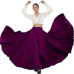 Women Solid Flared Purple Skirt-image-55