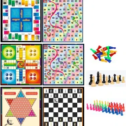 6 in 1 Wooden 12*12" Ludo Snake Chess Checker Business Snake | Party & Fun Board Game-12