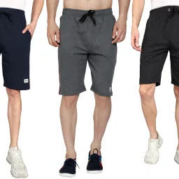 Pack of 3 Self Design Men Dark Blue, Grey, Dark Grey Regular Shorts-image-80