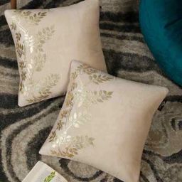 hosta homes Cream Velvet Floral 16X16 Inches Cushion Covers (Pack of 2)-picture-28