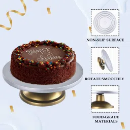 homestic Plastic 360° Smooth Rotating Cake Stand with 8 Fondant Sticks | Silver & Gold Silver Cake Server image 5