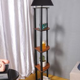 Devansh Black Wooden Frustum Floor Lamp-18