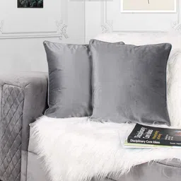 STITCHNEST Grey 2 Pieces Velvet Square Cushion Covers-image-46