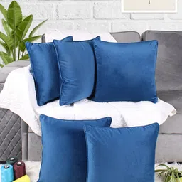 STITCHNEST Blue 5 Pieces Velvet Square Cushion Covers-picture-16