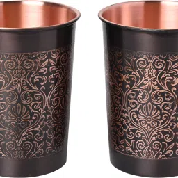 (Pack of 2) Copper Carving Royal Design Black Antique Finish Glass With Gold Gift Box Glass Set Water/Juice Glass-image-52