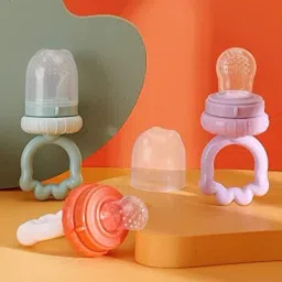 Silicone Nipple Food Nibbler for Fruits with Rattle Handle Pack of 1 Teether and Feeder-10