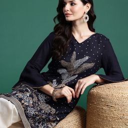 sangria Women Embroidered Viscose Rayon Straight Kurta-picture-4