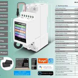euro controls EVP-EMS+ 100A 2p WiFi Voltage / Current / Leakage Protector IOT Energy Management System + Multifunction meter + IPS LCD + RS485 + Din Rail image 5