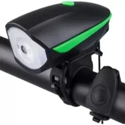 2-in-1 USB Rechargeable Bicycle Horn LED Front Light (3 modes) (Black, Green) LED Front Light-11