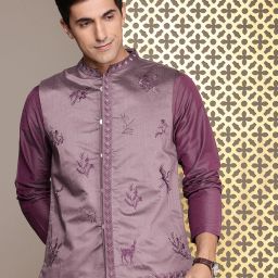 Men Polyester Kurta Pant Ethnic Jacket Set-image-59