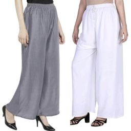 Pack of 2 Women Flared Grey, White Viscose Rayon Trousers-image-72