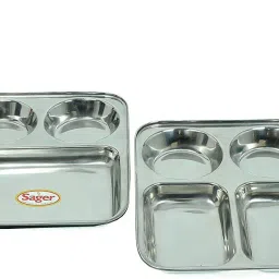 Stainless Steel Lunch/Dinner Plate/Bhojan Thali 5 in 1 Compartments Set of 2 Dinner Plate-picture-12