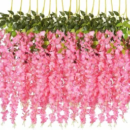Laddu Gopal 12 Pcs 42 Inches Wisteria Artificial Hanging Flowers for Decoration | Decoration Flowers Artificial | Hanging Flowers for Home Decor | Flowers for Decoration Hanging(White) Pink Westeria Artificial Flower-image-25