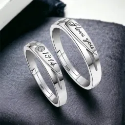 King & Queen Adjustable Couple Rings Sterling Silver Swarovski Zirconia 24K White Gold Plated Ring-image-10