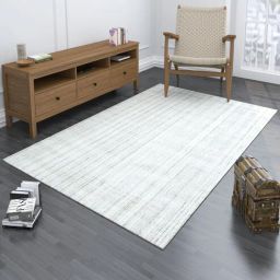 Grey Solid Wool and Viscose 5 ft X 8 ft Hand Woven Rectangle Carpet-image-96