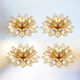 Divine Magnet Crystal lotus diya_0018 Crystal (Pack of 4) Table Diya Set-image-61