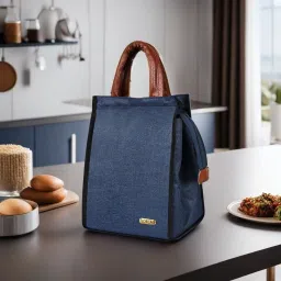 FZ-TB07 Blue Linen Insulated Lunch/Tiffin/Storage Bag Men & Women Office, School Waterproof Lunch Bag-picture-19