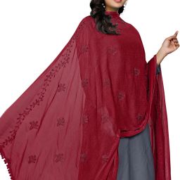 Chiffon Embroidered Maroon Women Dupatta-image-25