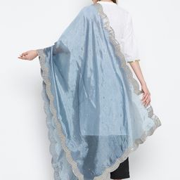 Clora Creation Grey & Silver-Toned Embroidered Dupatta With Sequinned image 2